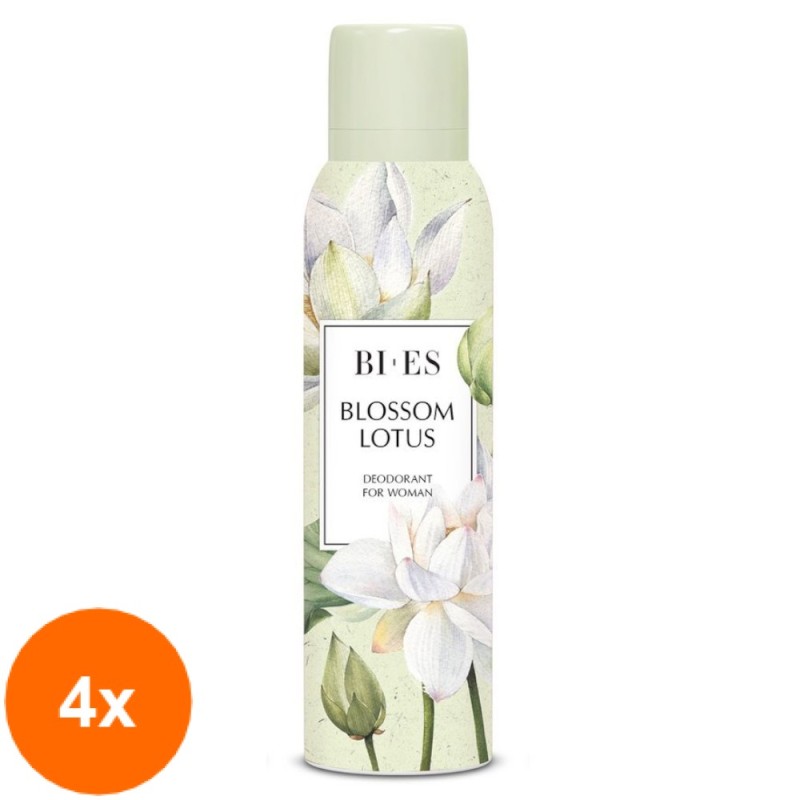 Set Deodorant Spray pentru Femei Bi-es Blossom Lotus, 4 Bucati x 150 ml