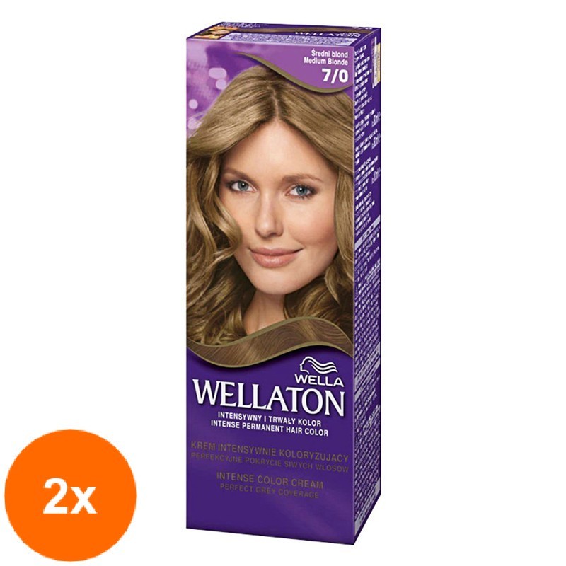 Set 2 x Vopsea de Par Permanenta Wella Wellaton Intense Color Creme 7/0 Blond Mediu, 110 ml