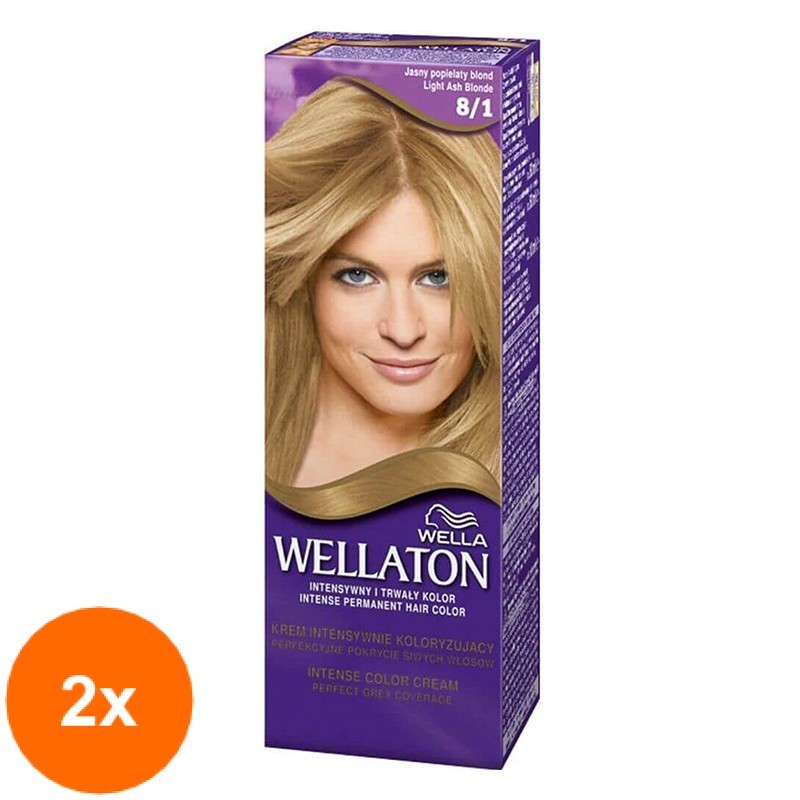 Set 2 x Vopsea de Par Permanenta Wella Wellaton Intense Color Creme 8/1 Blond Cenusiu Deschis, 110 ml