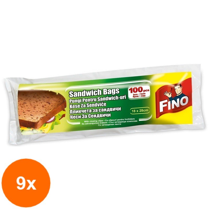 Set Pungi pentru Sandwich Fino, 18 x 28 cm, 9 Role x 100 Pungi