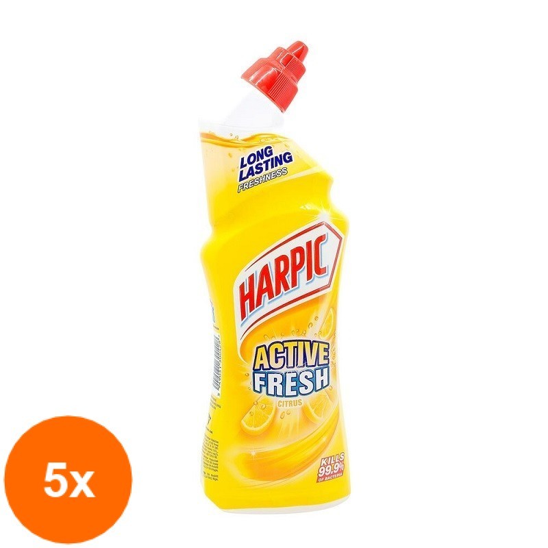 Set Dezinfectant Toaleta Harpic Active Gel Citrus, 5 Bucati x 750 ml