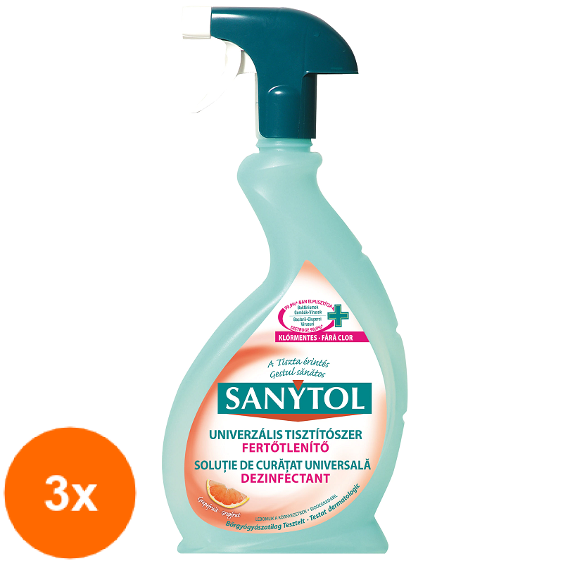Set Dezinfectant Universal Multisuprafete Sanytol, cu Parfum de Grapefruit, 3 Bucati x 600 ml