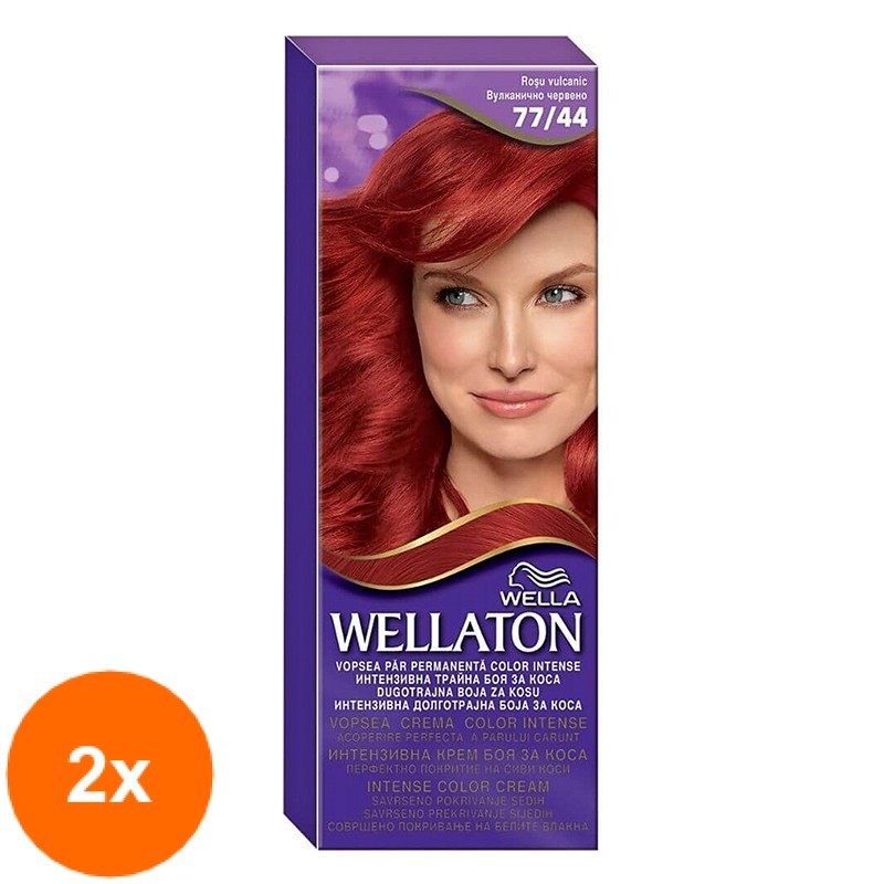 Set Vopsea de Par Permanenta Wella Wellaton Intense Color Creme 77/44 Rosu Vulcanic,  2 Cutii x110 ml