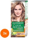 Set 3 x Vopsea de Par Permanenta cu Amoniac Garnier Color Naturals 8N Blond Deschis Natural, 110 ml