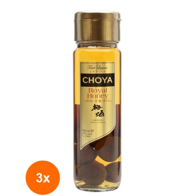 Set 3 x Bautura Alcoolica Royal Honey, Choya, 17% Alcool 0.7 litri
