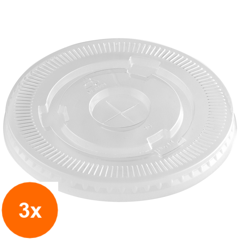 Set 3 x Capace Biodegradabile, Compostabile, PLA Plate, Transparente, Diametru 90 mm, 50 buc