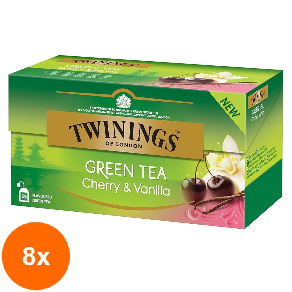 Set 8 X Ceai Verde cu Aroma Cirese si Vanilie Twinings 25 x 1.7 g
