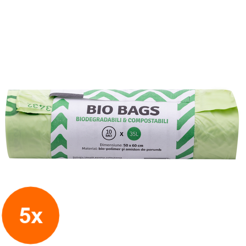 Set 5 x 10 Saci Biodegradabili, Compostabili, Promateris, 35 l