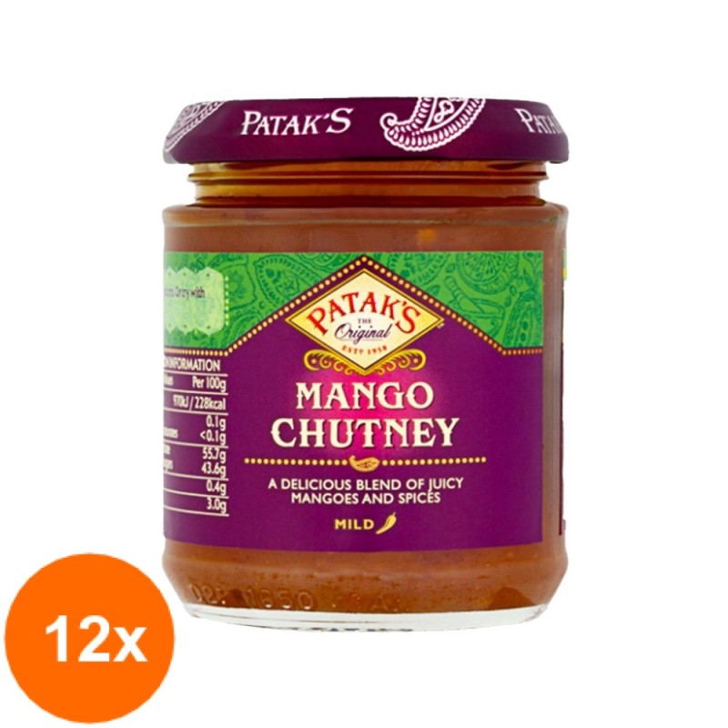 Set 12 x Sos Indian Mango Chutney Patak's, 340 g