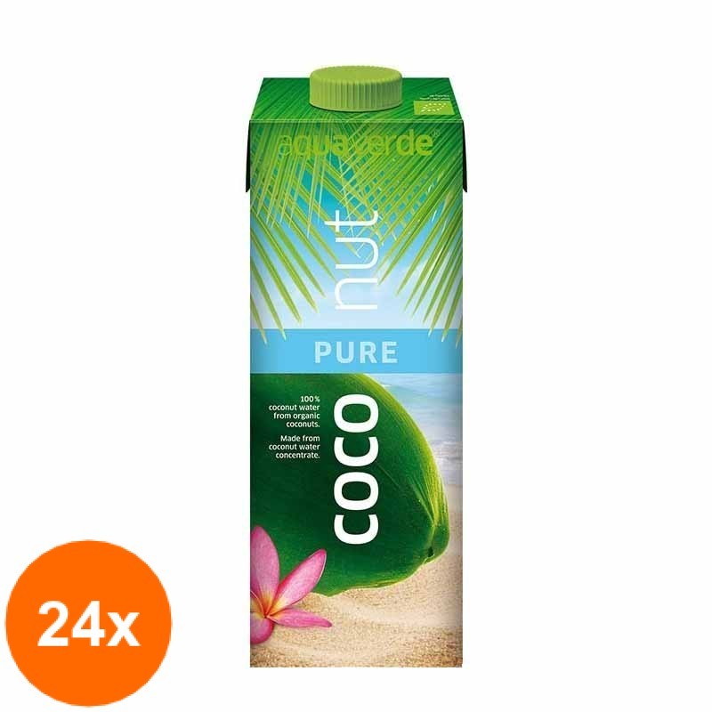 Set 24 x Apa de Cocos 100% Aqua Verde, 1 l
