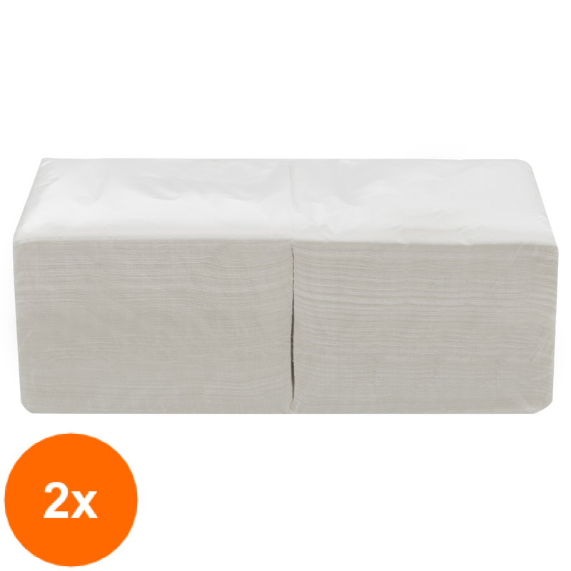 Set 2 x Servetele Biodegradabile, Compostabile de Hartie, 2 Straturi, albe, 33x33 cm, 250 buc