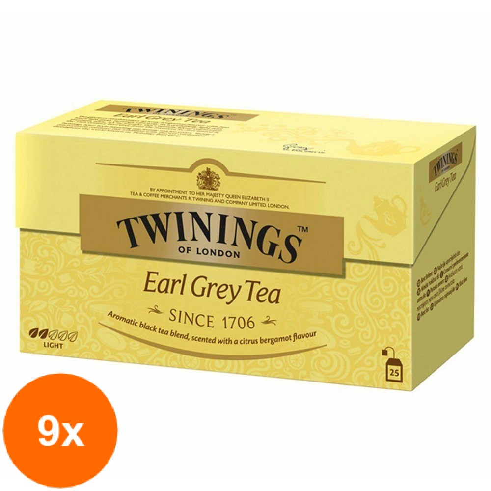 Set 9 X Ceai Negru Earl Grey Twinings 25 x 2 g