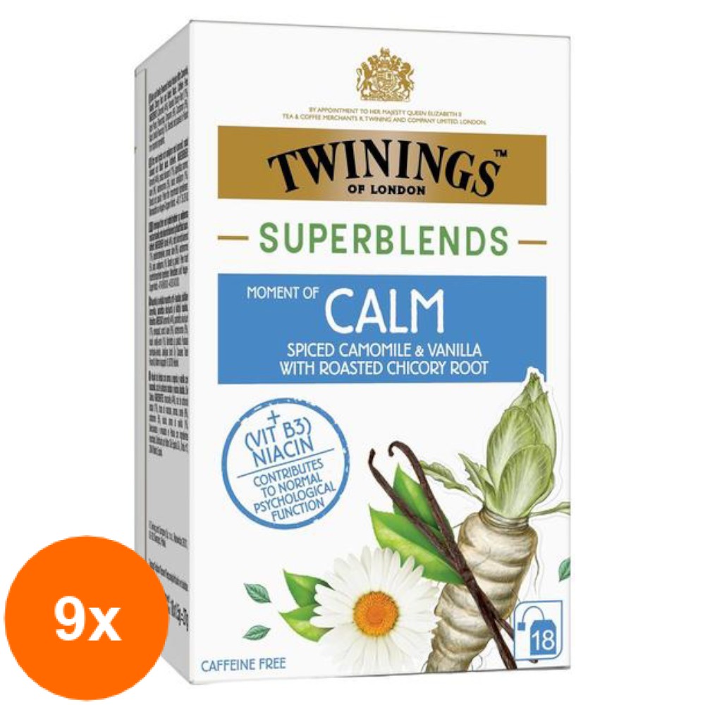 Set 9 X Ceai Twinings Superblends Moment of Calm cu Vanilie si Musetel, 18 x 1.5 g
