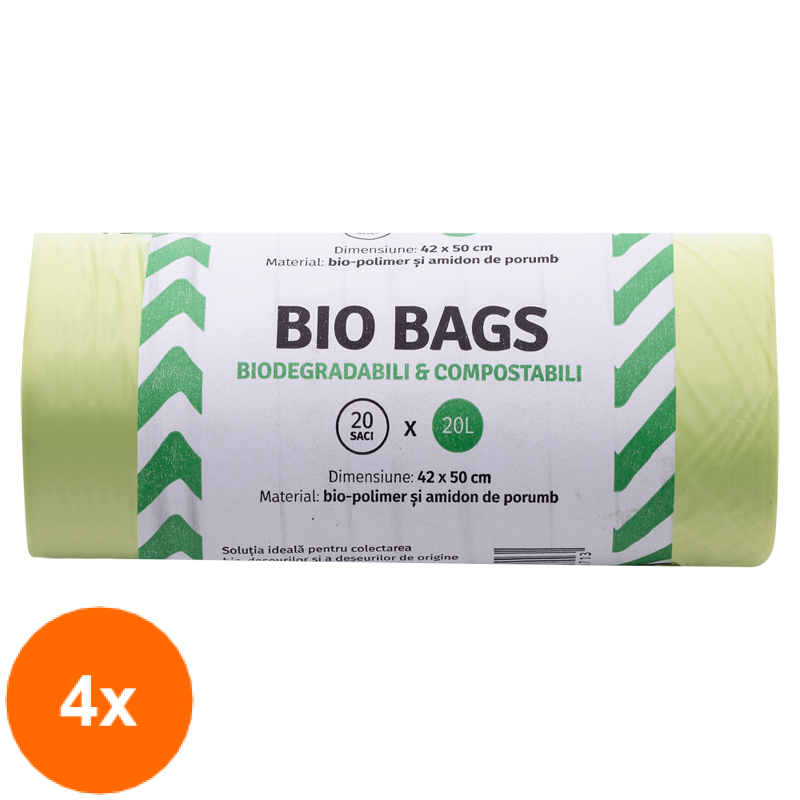 Set 4 x 20 Saci Biodegradabili, Compostabili, Promateris, 20 l