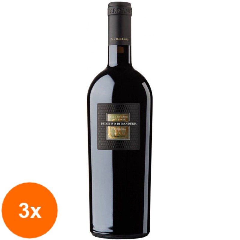 Set 3 x Vin Rosu Sessantanni Primitivo Di Manduria DOP San Marzano 14,5% Alcool 750 ml