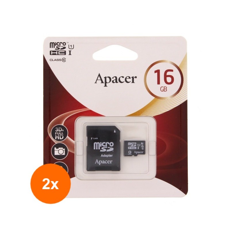 Set 2 x Card de Memorie Micro SDhc Uhs-i 16GB Clasa 10 cu Adaptor SD