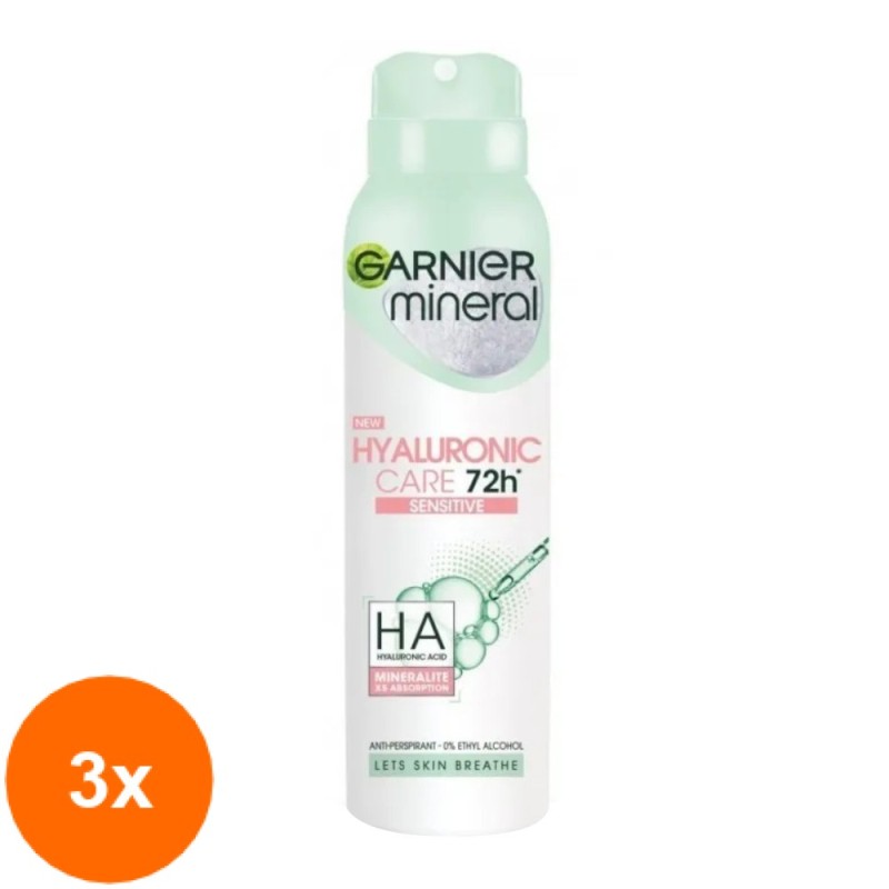 Set 3 x Deodorant Spray Garnier Mineral Hialuronic Care Sensitive 72h, 150 ml