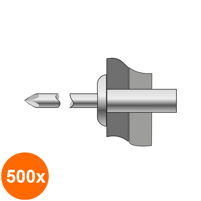 Set 500 x Pop-nituri Etanse Cap Bombat Aluminiu Inox-3.2 X 9.5