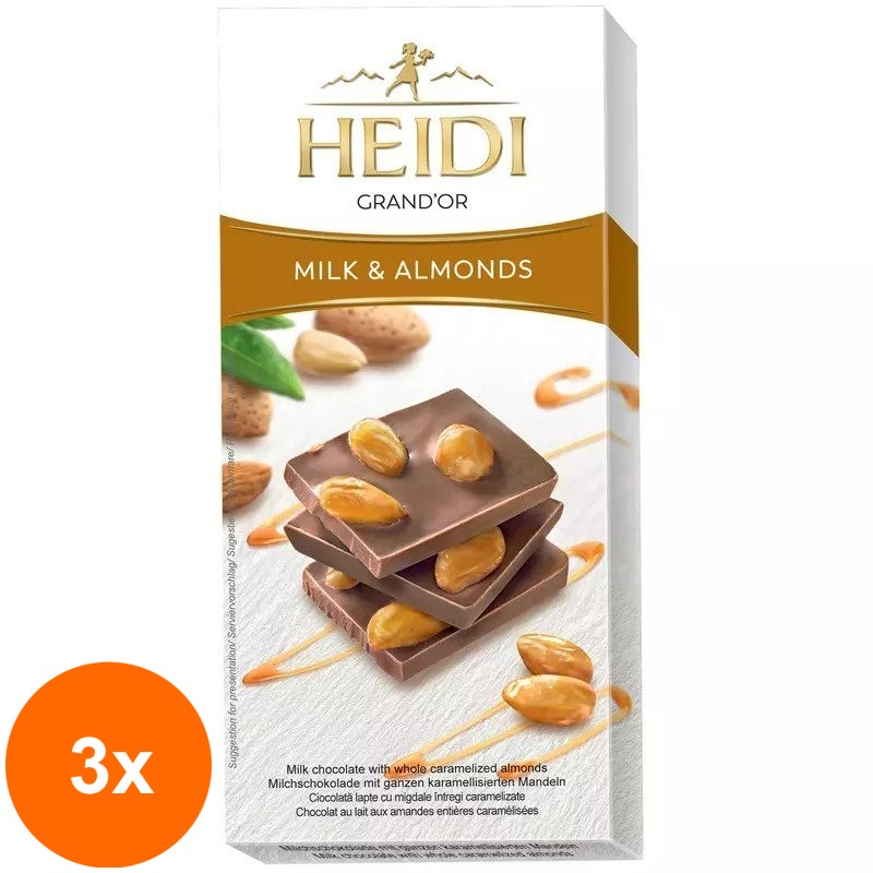 Set 3 x Ciocolata cu Lapte si Migdale Heidi Grand-Or Milk & Almonds 80 g
