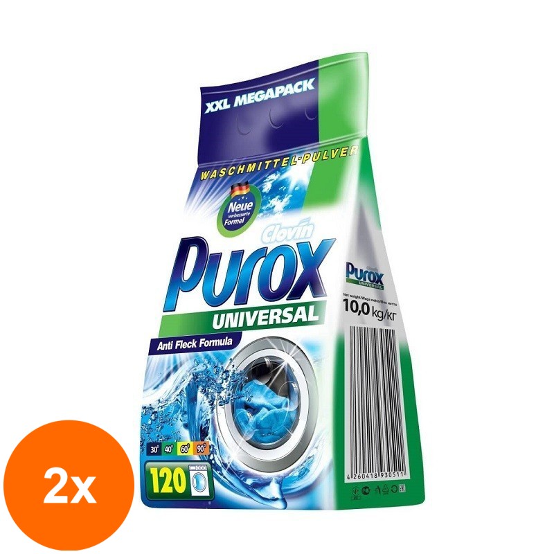 Set 2 x Detergent Pudra pentru Rufe Purox Universal 10 Kg