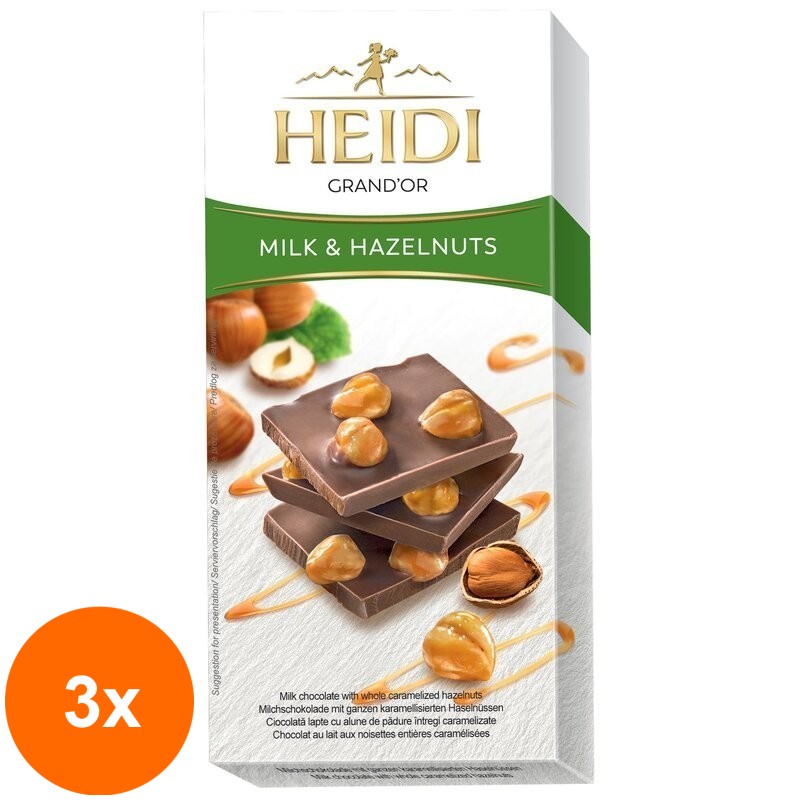 Set 3 x Ciocolata cu Lapte si Alune de Padure Heidi Grand-Or Milk & Hazelnuts 80 g