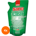 Set 4 x Rezerva Solutie pentru Curatat Geamuri Sano Clear Green Refill 750 ml