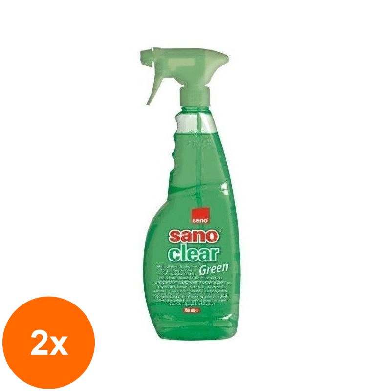 Set 2 x Detergent pentru Curatat Geamuri Sano Clear Green 1 l