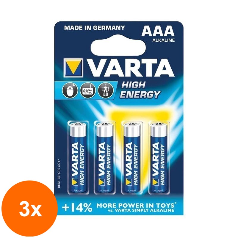 Set 3 x Baterie Varta High Energy 4903 R3 4 Bucati