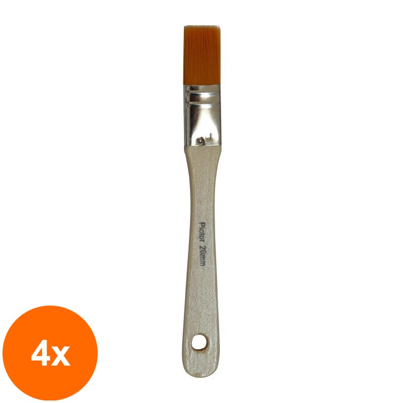 Set 4 x Pensula Lata sintetic Pictor - 20 mm - Pensula Lata Maner Scurt