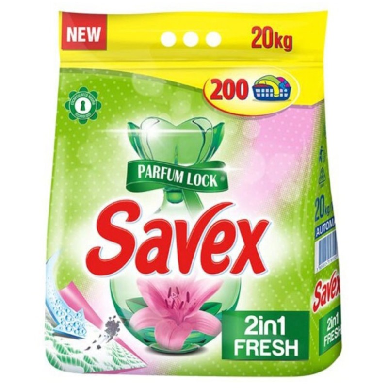 Detergent Automat Savex 2 in 1 Fresh, 200 Spalari, 20 Kg