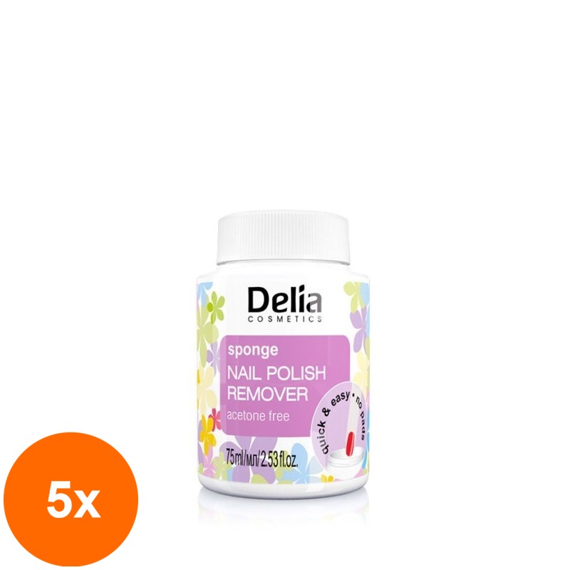 Set 5 x Dizolvant pentru Unghii Delia, Burete fara Acetona 75 ml