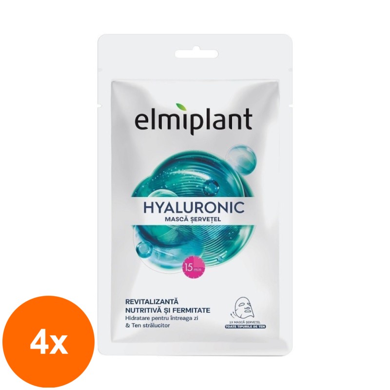 Set 4 x Masca Servetel cu Acid Hialuronic, Elmiplant, 20 ml