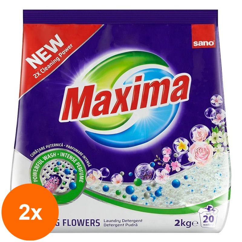 Set 2 x Detergent de Rufe Pudra Sano Maxima Spring Flowers, 20 Spalari, 2 kg