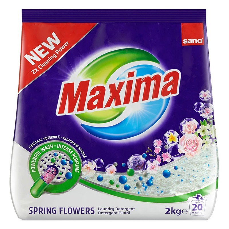 Set 2 x Detergent de Rufe Pudra Sano Maxima Spring Flowers, 20 Spalari, 2 kg