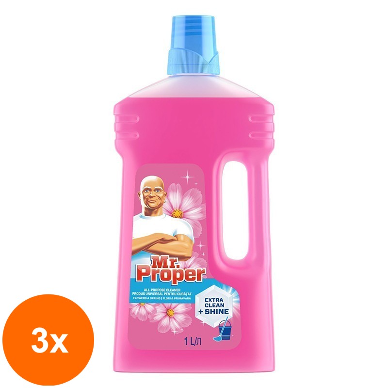 Set 3 x Detergent Universal pentru Suprafete Mr. Proper Flower & Spring, 1 l