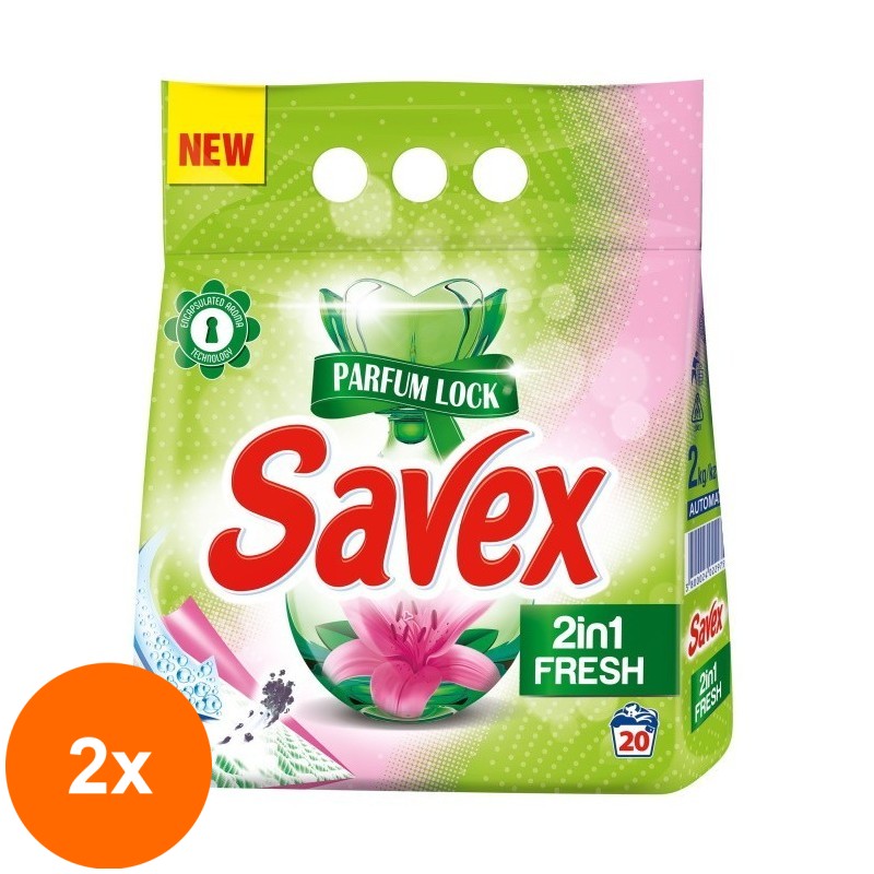 Set 2 x Detergent Automat Savex 2 Kg, 2 In 1 Fresh