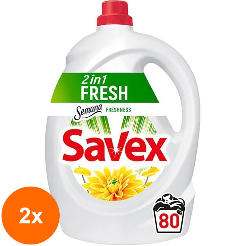 Set 2 x Detergent Lichid Savex 2 in 1 Fresh, 80 Spalari, 4.4 l