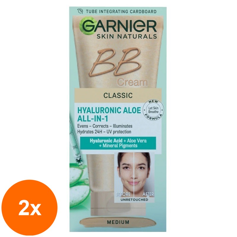 Set 2 x Crema BB Garnier Skin Naturals Multifunctionala de Zi, Nuanta Medie, 50 ml