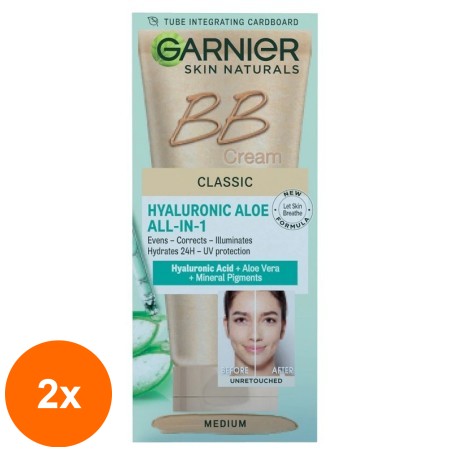 Set 2 x Crema BB Garnier Skin Naturals Multifunctionala de Zi, Nuanta Medie, 50 ml...
