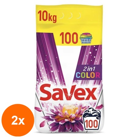 Set 2 x Detergent Automat Savex 2 in 1 Color, 100 Spalari, 10 Kg...