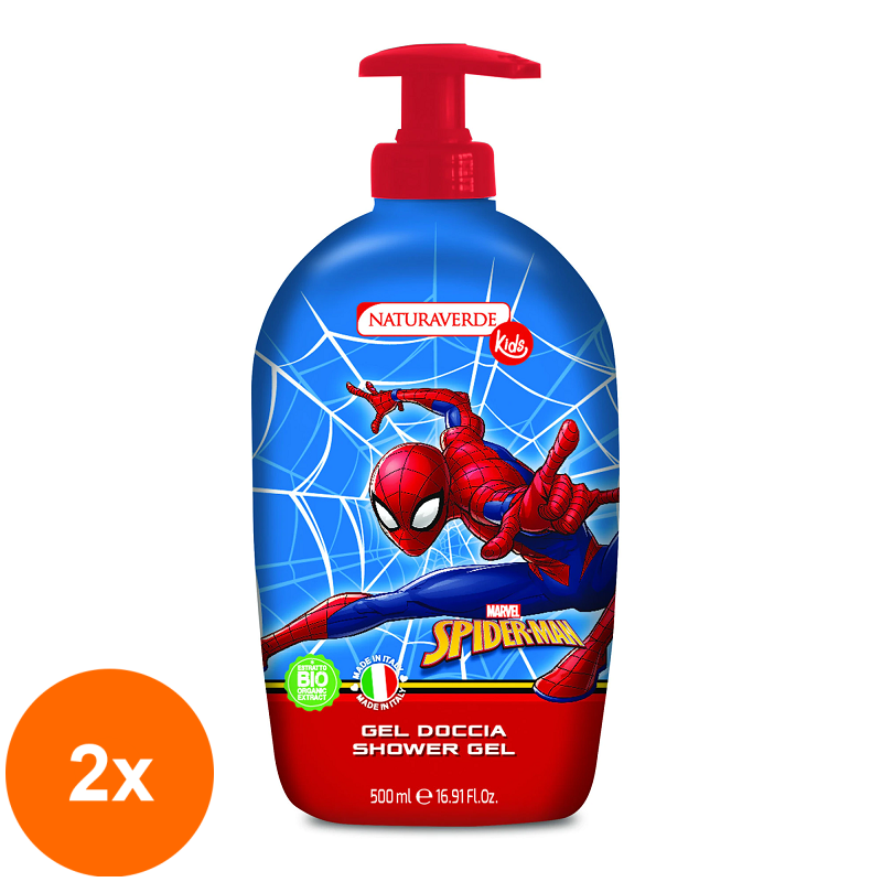 Set 2 x Gel de Corp Spiderman Naturaverde Kids cu Extracte Organice de Ovaz 500 ml