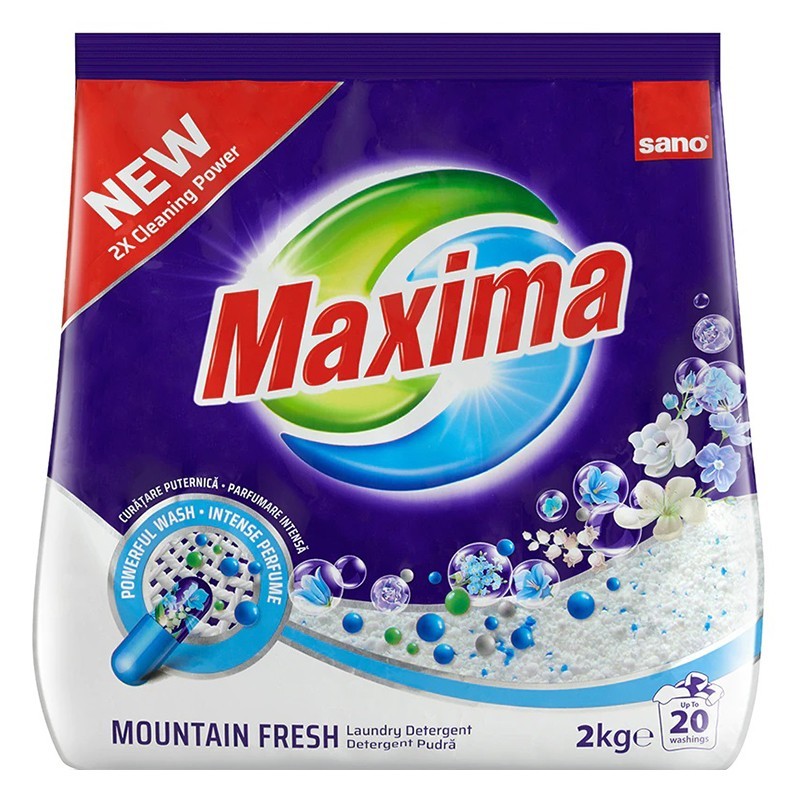 Set 2 x Detergent de Rufe Pudra Sano Maxima Mountain Fresh, 20 Spalari, 2 kg