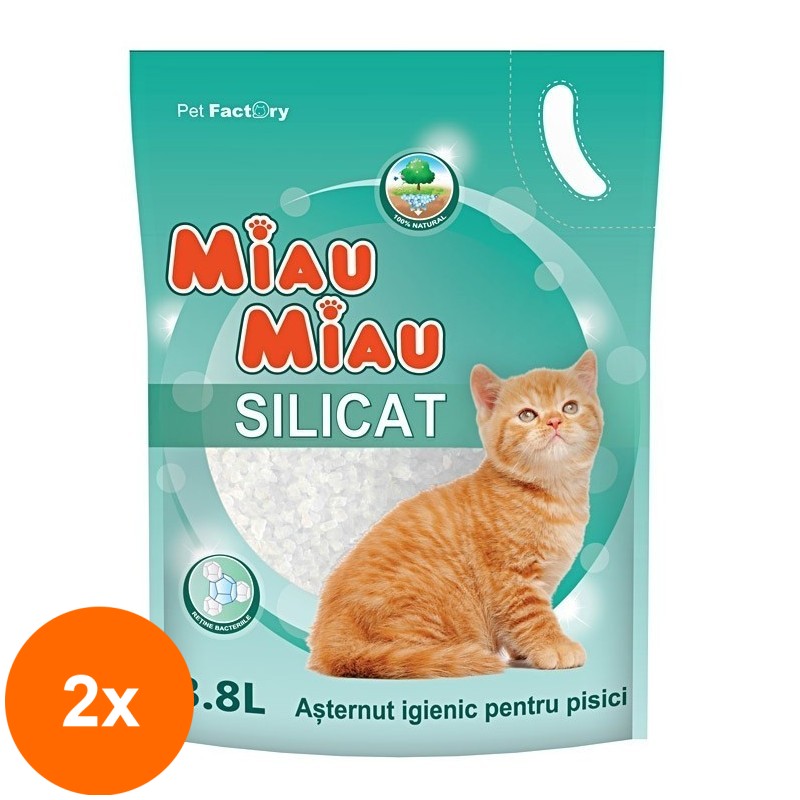 Set 2 x Asternut Silicatic Pisici 3.8 l Natural Miau-Miau