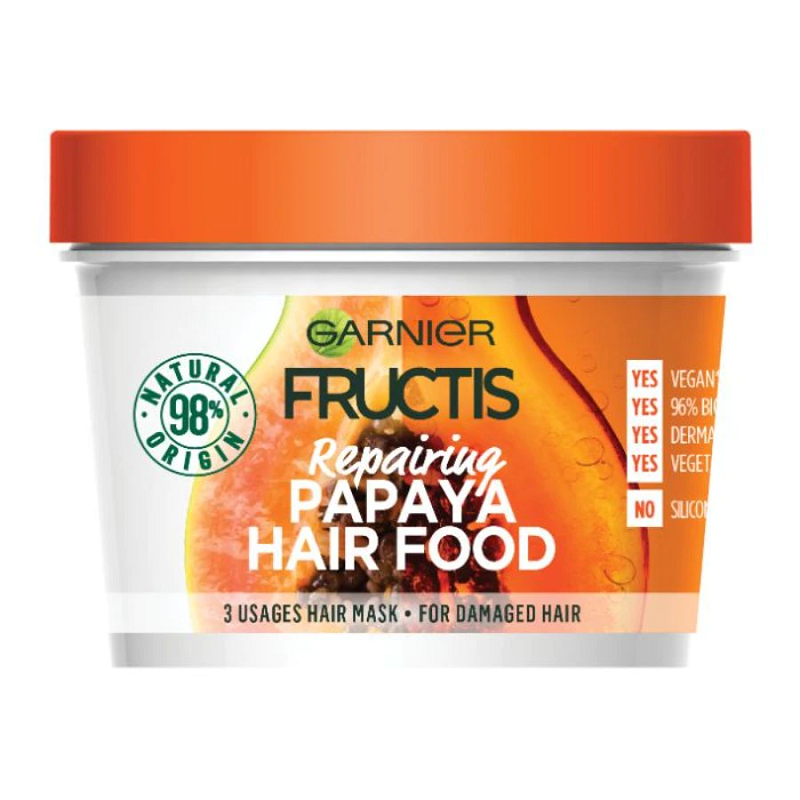 Set 2 x Masca pentru Par Garnier Fructis Hair Food Papaya, pentru Parul Deteriorat, 390 ml