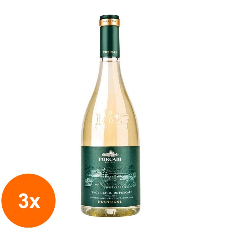 Set 3 x Vin Alb Nocturne Pinot Grigio de Purcari Sec 0.75 l