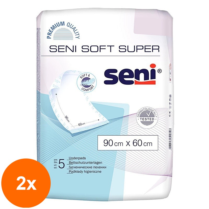 Set 2 x 5 Aleze / Protectii pentru Pat Seni Soft Super, 60 x 90 cm