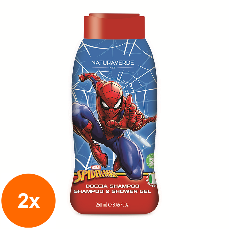 Set 2 x Sampon si Gel de Dus cu Ovaz Spiderman, Naturaverde, 250 ml