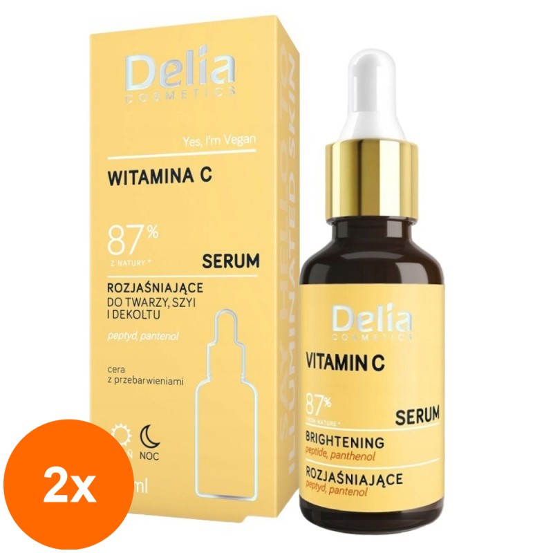Set 2 x Ser Luminator pentru Fata si Decolteu Delia Cosmetics, cu Vitamina C, 30 ml