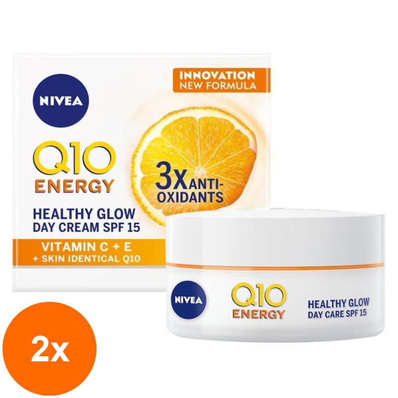 Set 2 x Crema Q10 Antirid Zi Energy FPS15 Vitamina C Nivea Visage Care, 50 ml