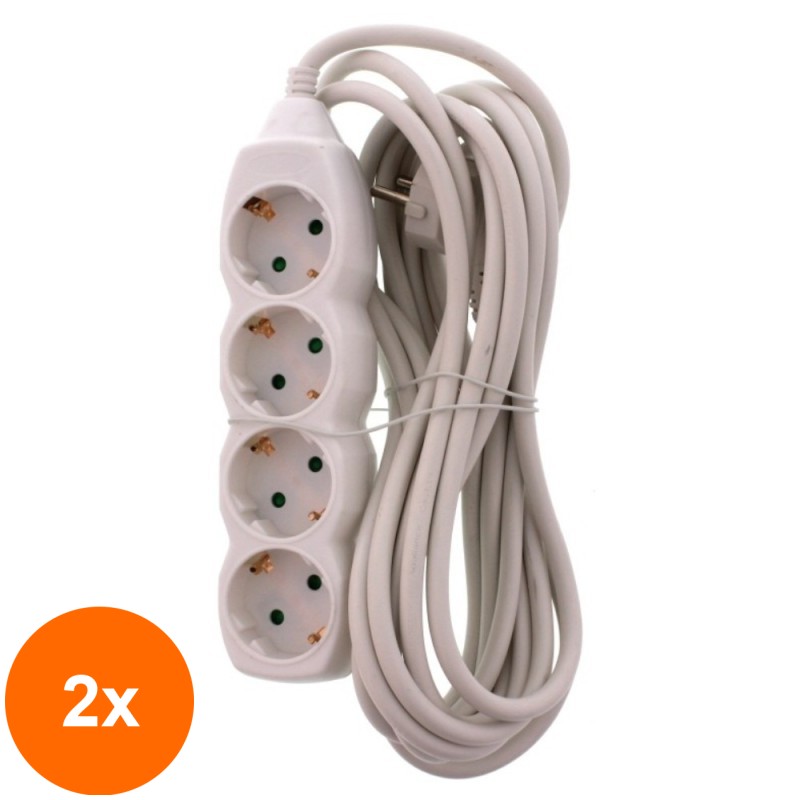 Set 2 x Prelungitor Electric, 4 Prize, Sectiune Cablu 3 x 1.5mm2, Lungime 5 m, Well
